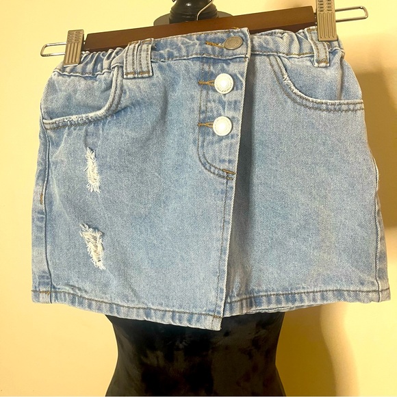 SHEIN Other - Girls Sz 7 Distressed Faux Wrap Light Wash  Denim Mini‎ Skirt